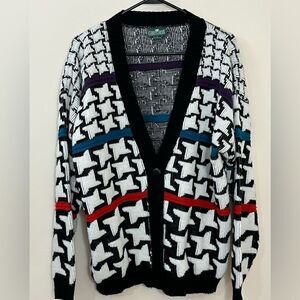 Vintage 90’s Cabin Creek Artsy Bold Print Acrylic Cardigan Sweater L